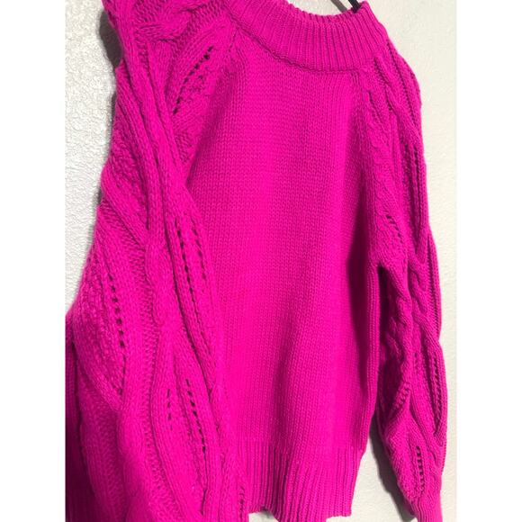Who What Wear Magenta Pink Knit Sweater Women’s Medium Chunky Long Sleeves Cozy - Picture 4 of 6